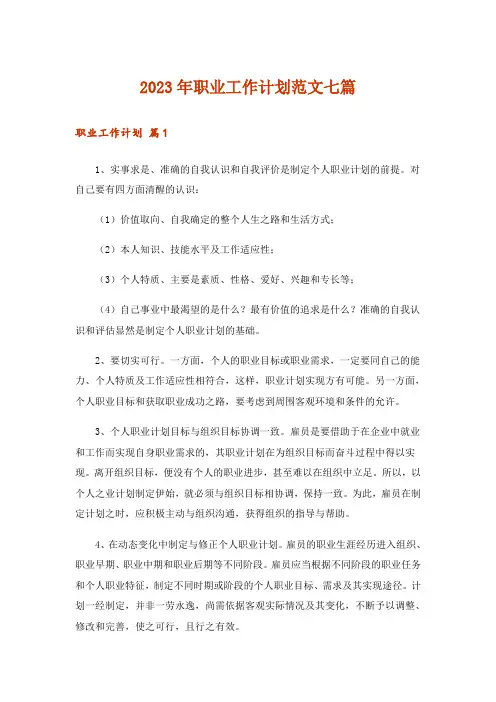 2023年职业工作计划范文七篇