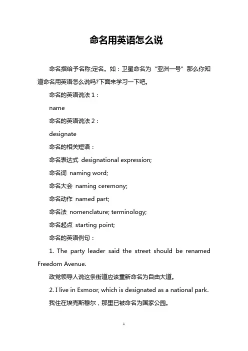 命名用英语怎么说