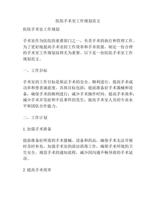 医院手术室工作规划范文