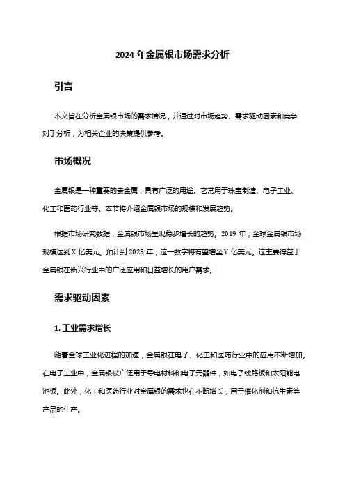 2024年金属银市场需求分析