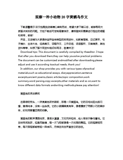 观察一种小动物20字黄鹂鸟作文