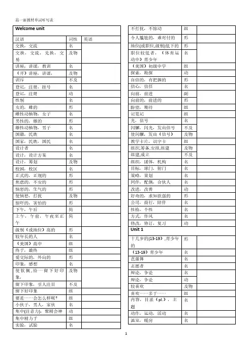 人教版新教材高中英语必修一单词听写表