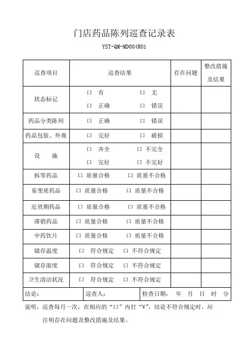 药品陈列巡查记录表