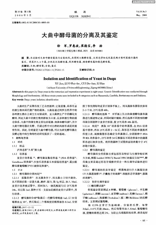 大曲中酵母菌的分离及其鉴定