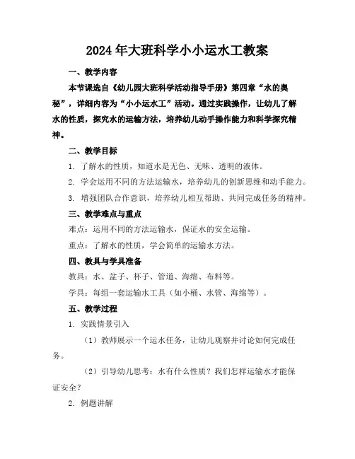 2024年大班科学小小运水工教案