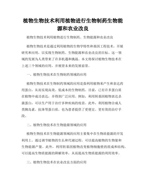 植物生物技术利用植物进行生物制药生物能源和农业改良