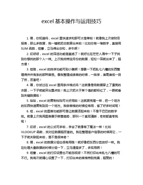 excel基本操作与运用技巧
