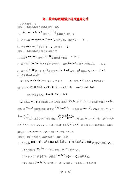高二数学导数题型全面分享10页word文档