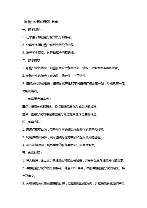 《细胞分化形成组织》教案