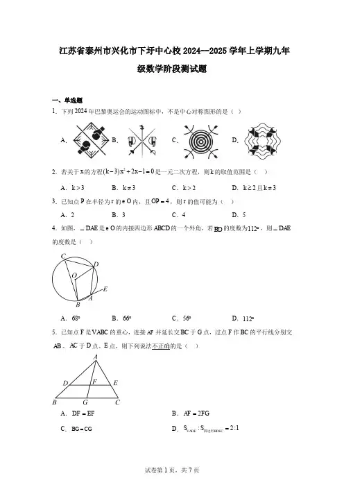 江苏省泰州市兴化市下圩中心校2024--2025学年上学期九年级数学阶段测试题