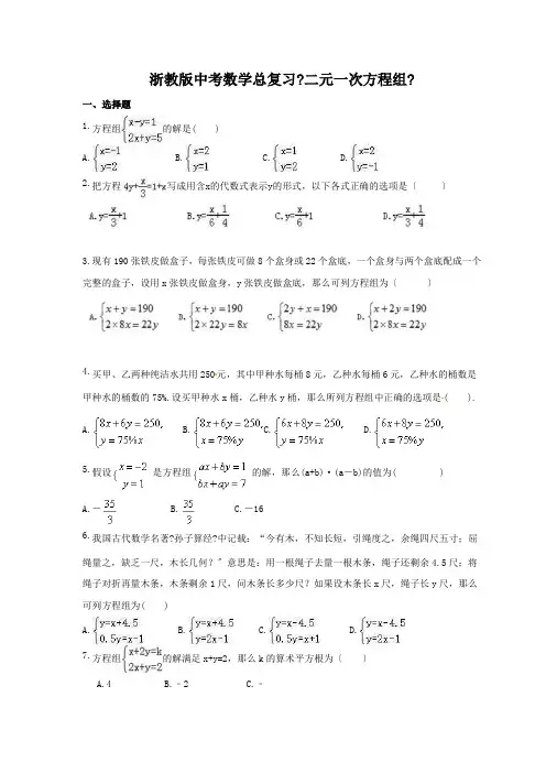 浙教版年中考数学总复习《二元一次方程组》(含答案) 