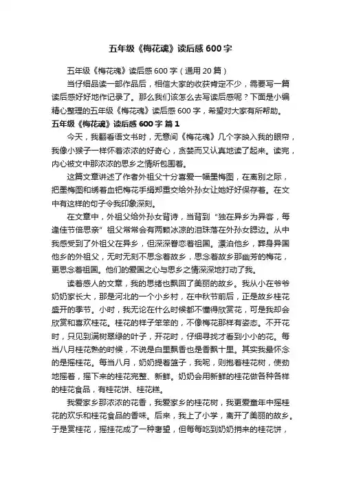 五年级《梅花魂》读后感600字