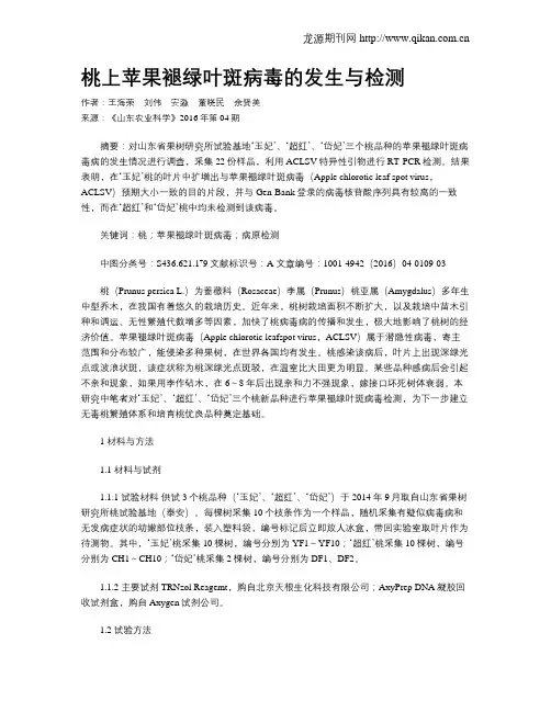 桃上苹果褪绿叶斑病毒的发生与检测