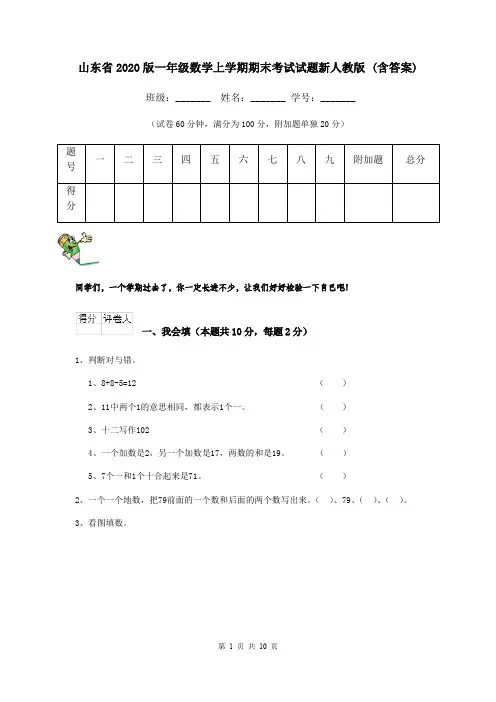 山东省2020版一年级数学上学期期末考试试题新人教版 (含答案)