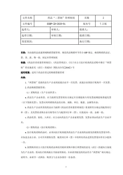 51.药品“二票制”管理制度