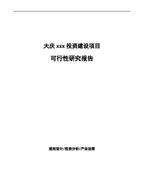 大庆项目可行性研究报告(融资计划书)