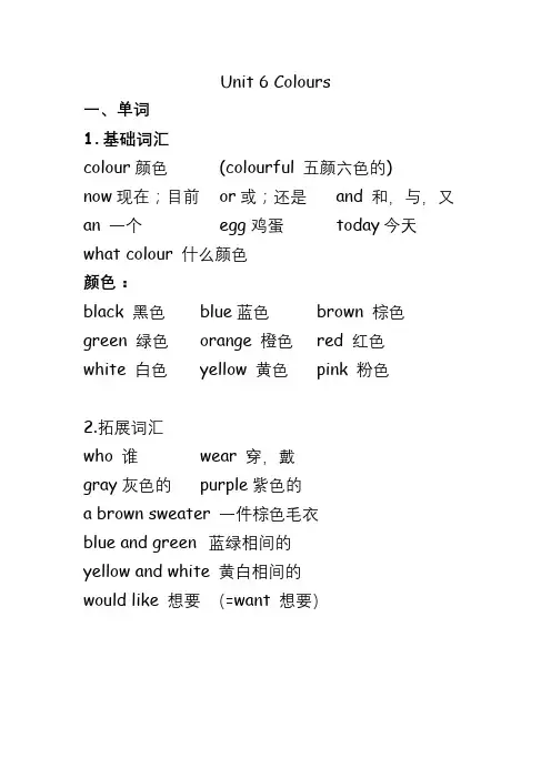 新版译林版三年级上册3A Unit6 知识单预习考前复习重点总结
