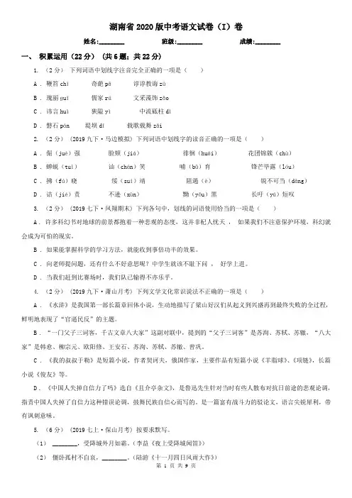 湖南省2020版中考语文试卷(I)卷精编