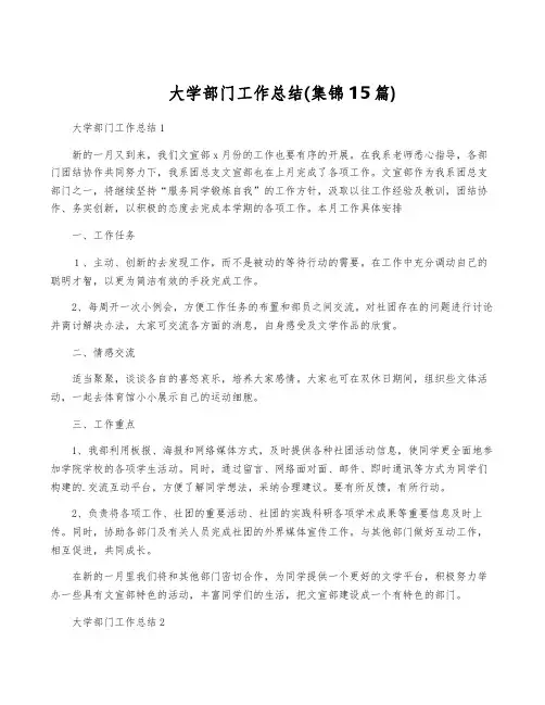 大学部门工作总结(集锦15篇)