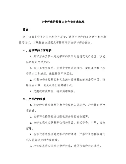 皮带秤维护检修安全作业技术规程