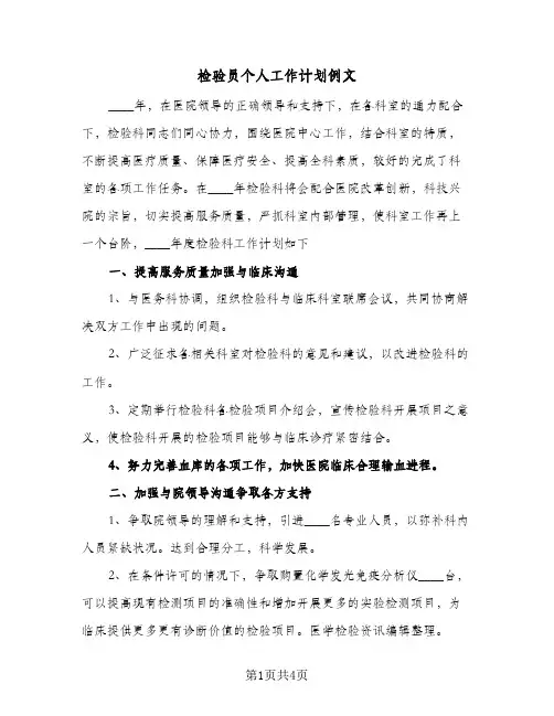 检验员个人工作计划例文（2篇）