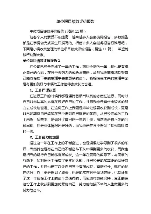 单位项目绩效评价报告（精选11篇）