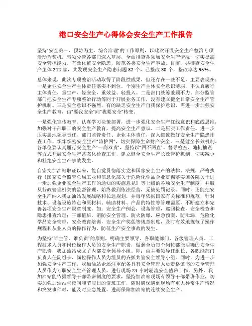 港口安全生产心得体会安全生产工作报告