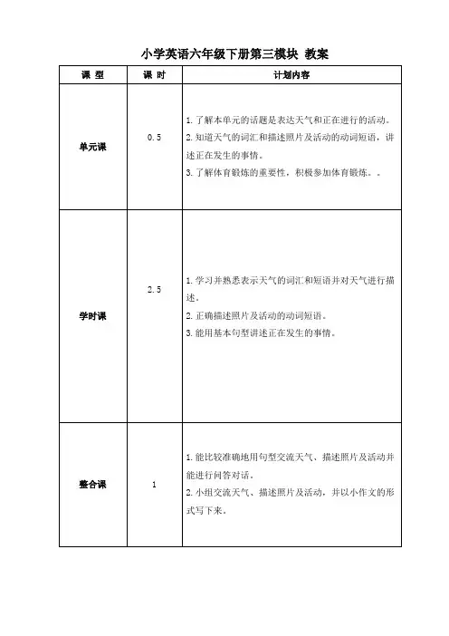 小学英语六年级下册第三模块 教案