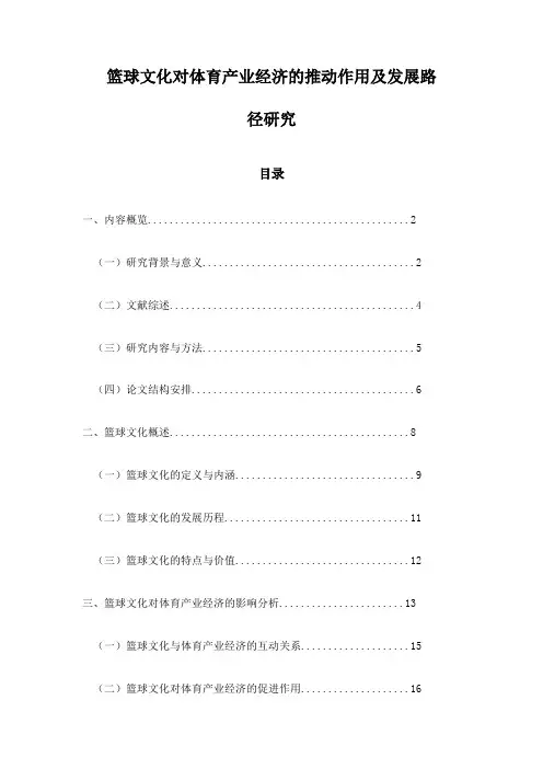篮球文化对体育产业经济的推动作用及发展路径研究