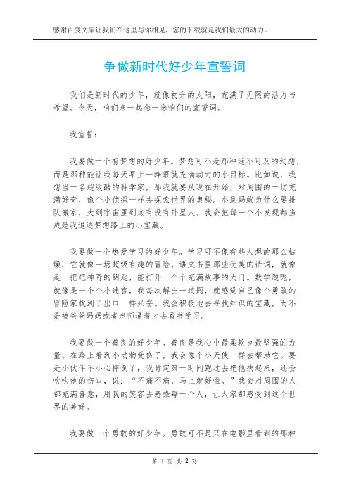 争做新时代好少年宣誓词