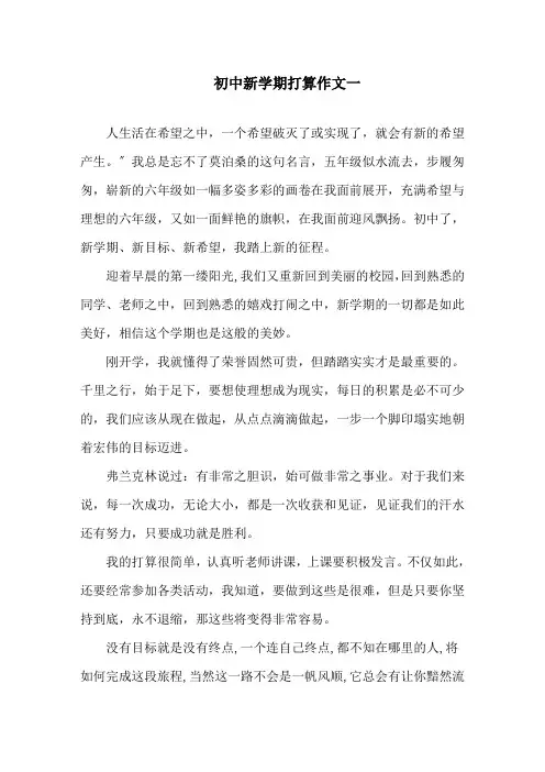 初中新学期打算作文最新5篇精选