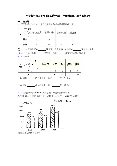 小学数学第三单元《复式统计表》 单元测试题(含答案解析)