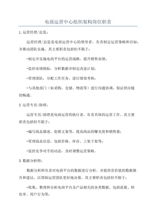 电商运营中心组织架构岗位职责