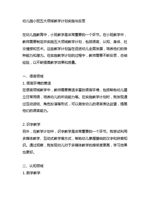 幼儿园小班五大领域教学计划实施与反思
