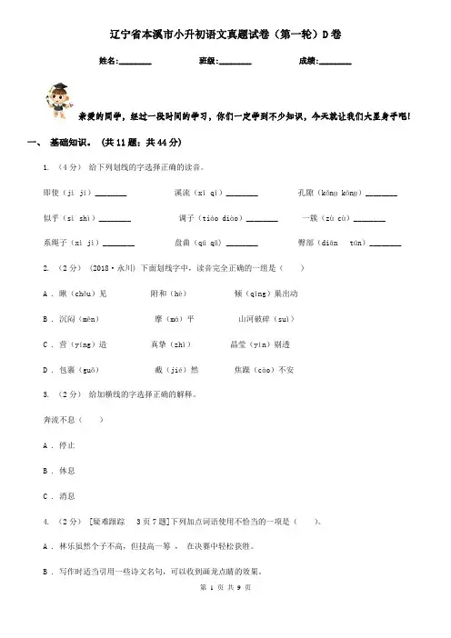 辽宁省本溪市小升初语文真题试卷(第一轮)D卷
