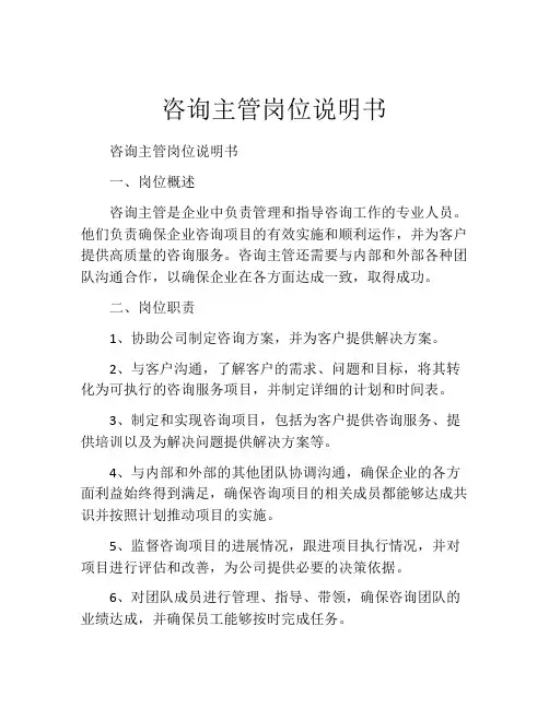 咨询主管岗位说明书