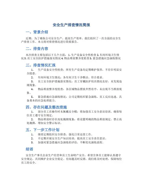 安全生产排查情况简报