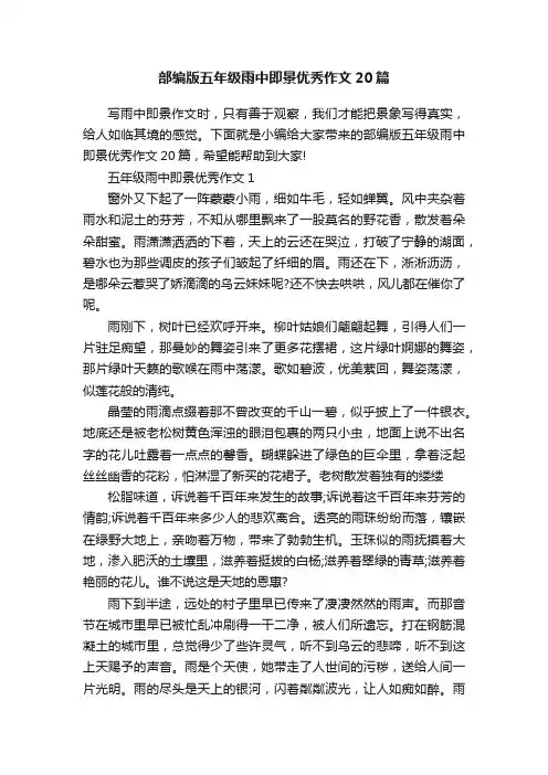 部编版五年级雨中即景优秀作文20篇