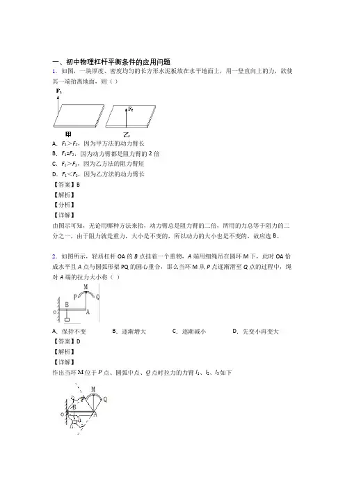 2020-2021中考物理——杠杆平衡压轴题专题复习及答案