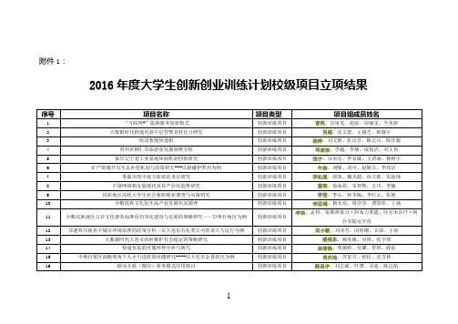 大学生创新创业训练计划校级项目立项结果