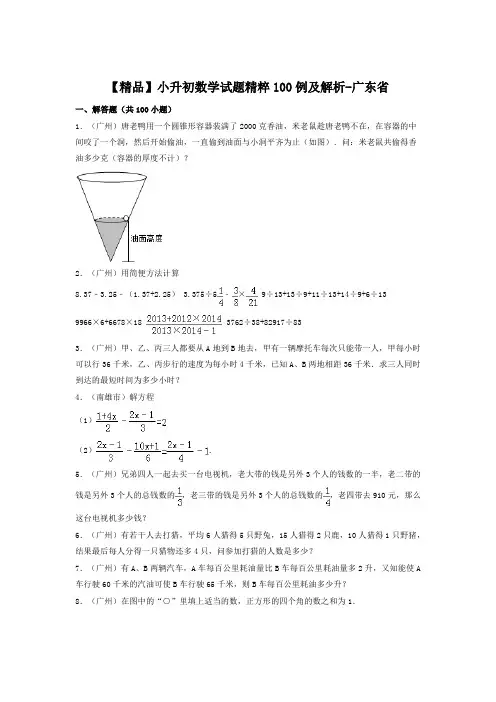 小升初数学试题精粹100例及解析广东省