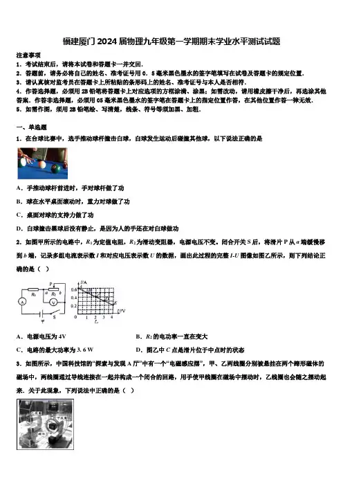 福建厦门2024届物理九年级第一学期期末学业水平测试试题含解析