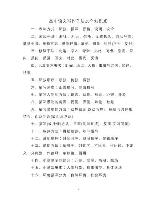 高中语文写作手法26个知识点
