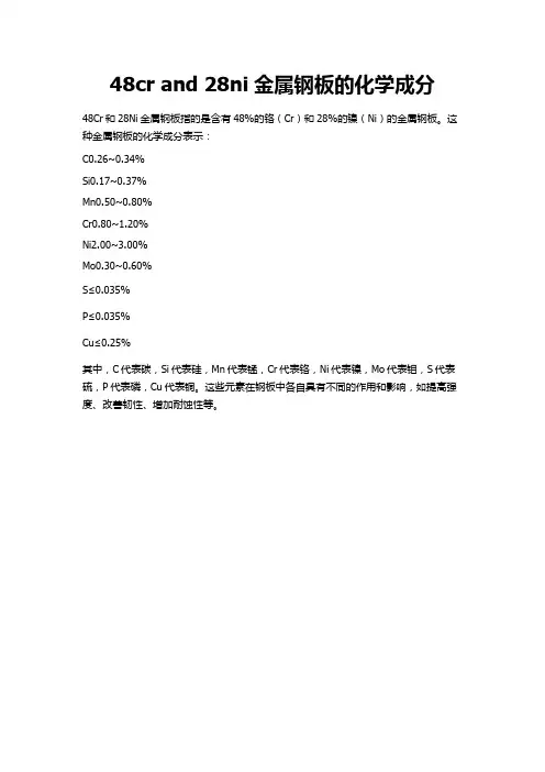 48cr and 28ni金属钢板的化学成分