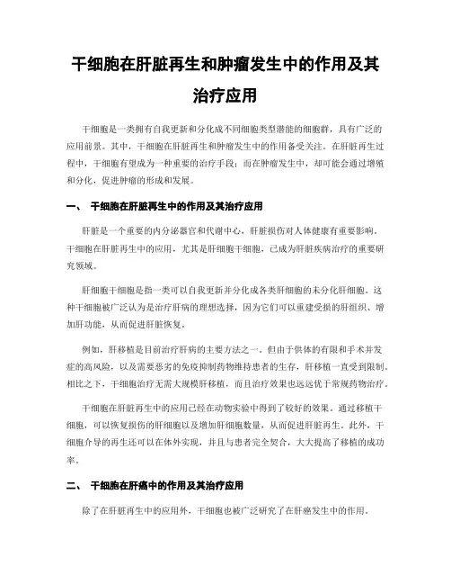干细胞在肝脏再生和肿瘤发生中的作用及其治疗应用