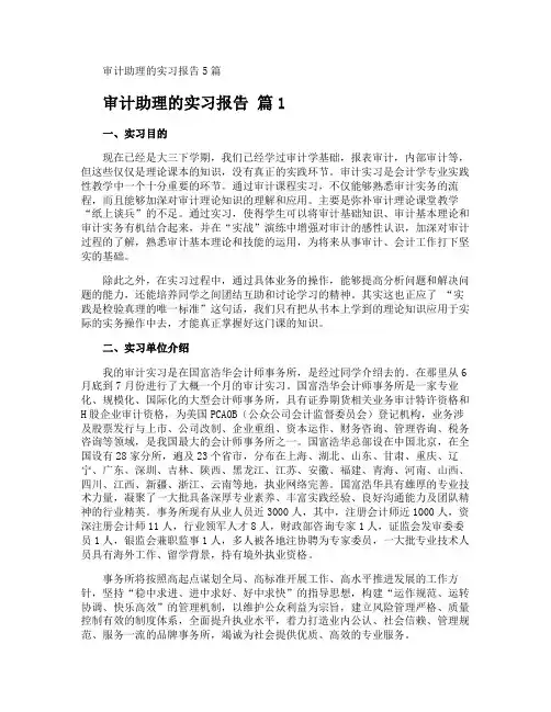 审计助理的实习报告