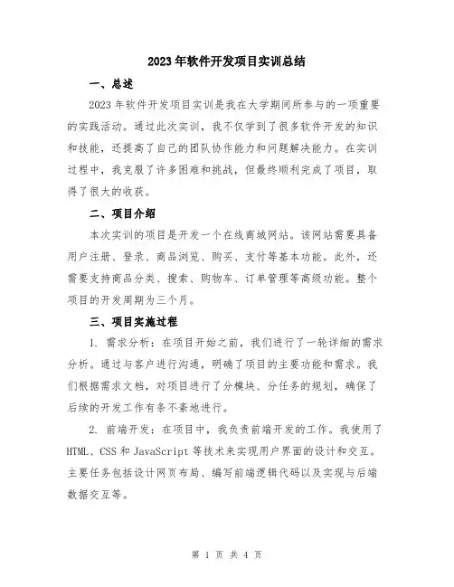 2023年软件开发项目实训总结
