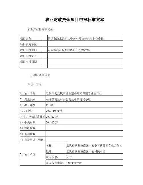农业财政资金项目申报标准文本