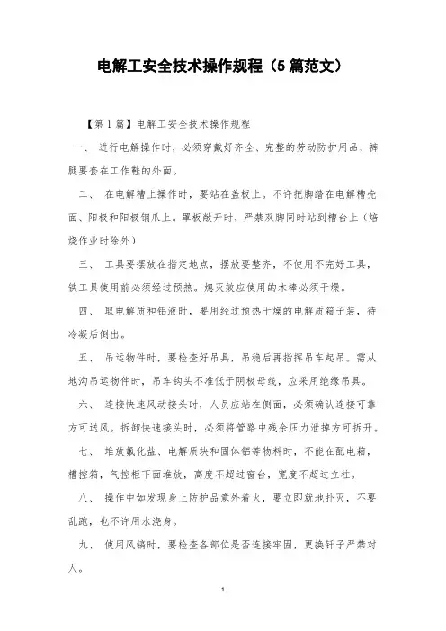 电解工安全技术操作规程(5篇范文)