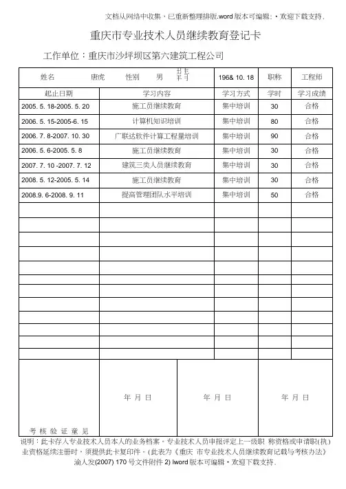 重庆市专业技术人员继续教育登记卡(DOC)